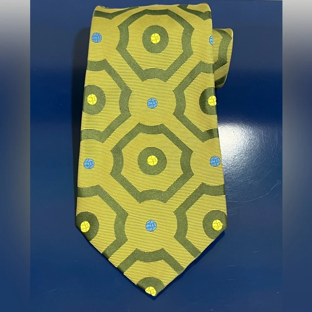 Superba Geometric Polka Dot Tie Green Blue Yellow Polyester Vintage 70s 80s